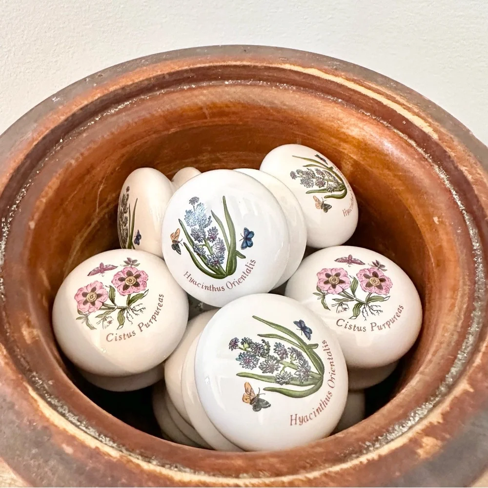 9 Ceramic Portmeirion Botanic Garden Dresser Knobs Pulls Cistus Purpureas flower